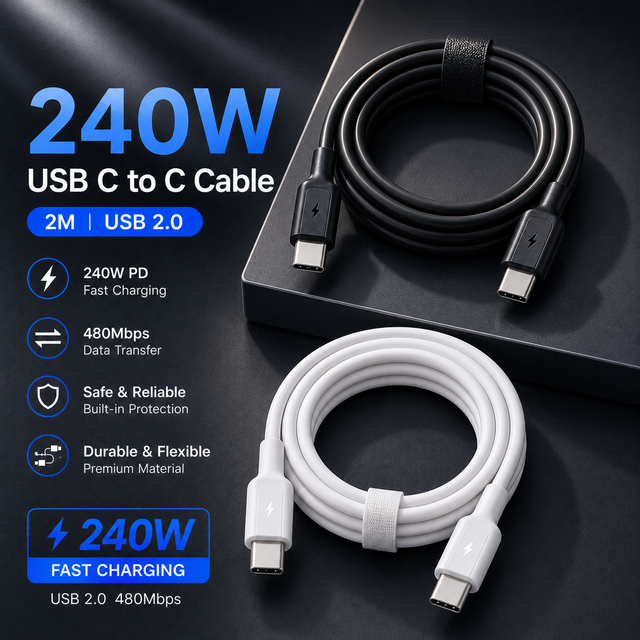 240W USB C to USB C Cable 2.0M PD3.1 Fast Charging 5A Type C Cable USB 2.0 Data Cable Low MOQ OEM ODM Logo Custom