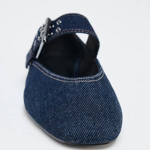 2026 <span class=keywords><strong>Ballerine</strong></span> da donna in denim blu tinta unita <span class=keywords><strong>con</strong></span> <span class=keywords><strong>fibbia</strong></span> leopardata, comode, a punta chiusa, <span class=keywords><strong>con</strong></span> soletta, <span class=keywords><strong>scarpe</strong></span> alla moda - Product Image 4