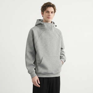 <b>Men's</b> Hooded <b>Sweatshirt</b> Solid <b>Grey</b> Raglan Sleeve Loose Fit Casual Cotton Fleece Winter Wear Pocket Everyday Formal 100% Cotton - Product Image 2