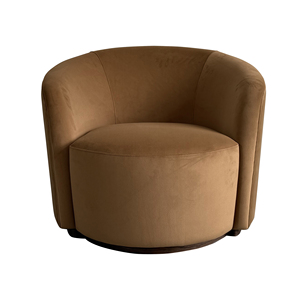 Silla de Ocio Giratoria Tapizada en Terciopelo Marrón con Base de Madera Curvada de Estilo Moderno para Dormitorio, Apartamento, Comedor y Gimnasio - Product Image 2