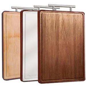 Tabla de cortar de madera para cocina, tabla de cortar de madera maciza utilizable de doble cara reversible con ranuras y asas para jugo