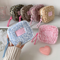 Sac à maquillage en peluche imprimé léopard de style japonais et coréen, mini porte-monnaie portable, sac de rangement