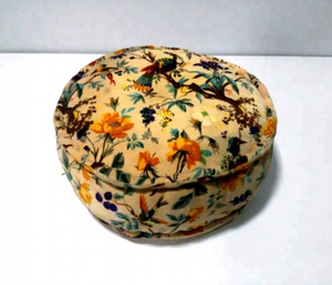 Pouf ottoman en velours à imprimé oiseaux de style moderne, taille personnalisée, repose-pieds rond pour la décoration de la maison - Product Image 1