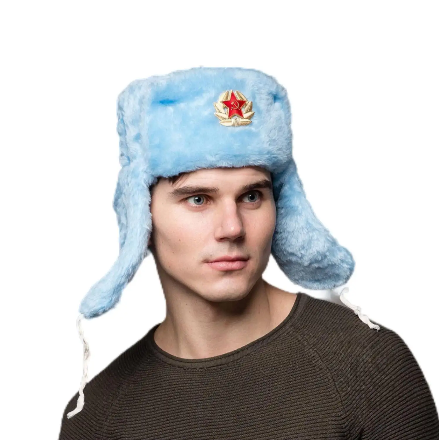 Gorra de aviador de invierno cálida para hombre al por mayor, gorra gruesa de Ushanka para ciclismo con orejeras, sombreros de piel rusos, sombreros de soldado con insignia soviética de invierno para exteriores