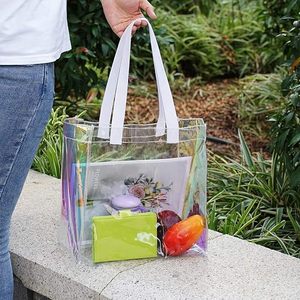 Sac fourre-tout holographique en PVC blanc transparent de haute qualité pour les jeux sportifs, le travail et les voyages, avec logo personnalisé - Product Image 5