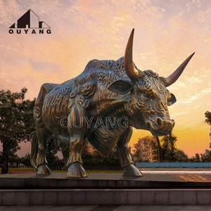 QUYANG grand parc extérieur décoration Art contemporain métal Animal Statue grandeur nature Bronze cuivre taureau Statue - Product Image 1