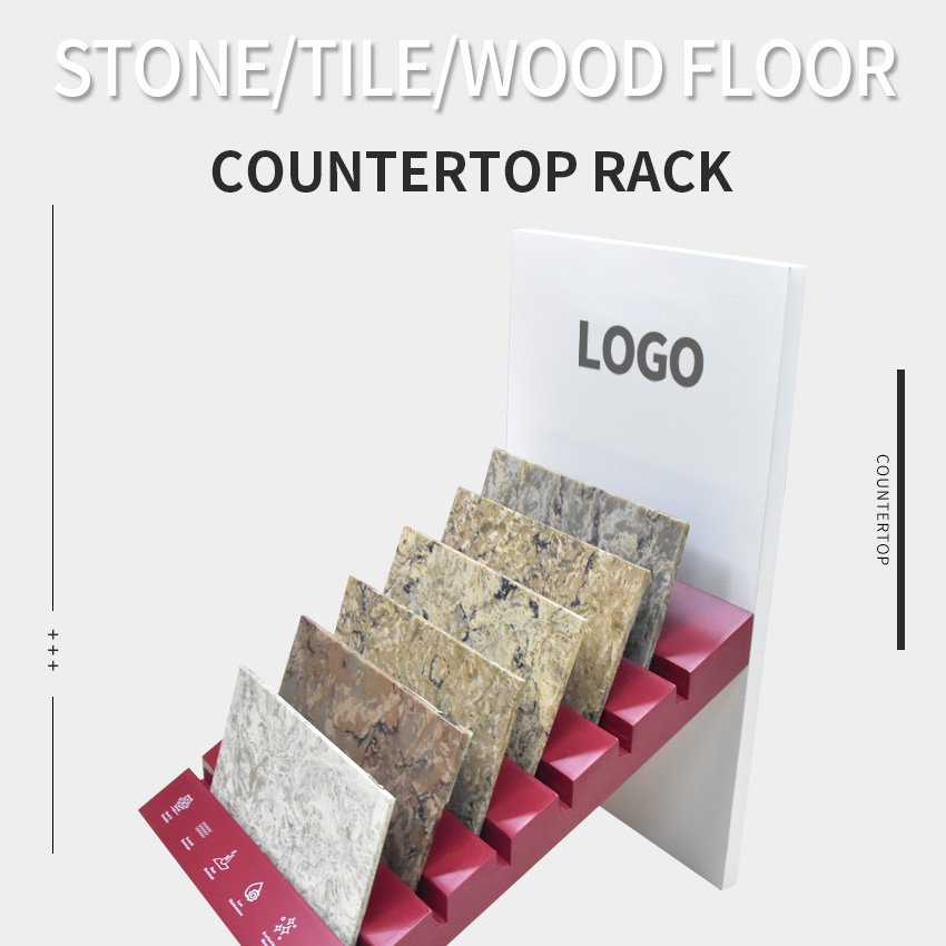 Tsianfan Factory Custom Countertop Stone Sample Display Racks Ceramic Granite Desk Stand Tiles Quartz Table Top Wooden Display