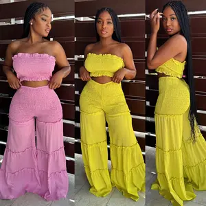 Ladies 2023 Sexy Summer 2 Piece Pant Set Outfits Matching Workout Sets for Women Elegant Wide Leg Two Piece Set Luxury Outfits
