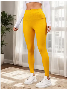 Pantalon évasé long pour femme, taille haute élastique, imprimé animal, respirant, infroissable, sans couture, jaune, en polyamide - Product Image 4