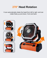 Ventilateur de camping extérieur avec batterie externe, 4 vitesses de vent, 3 niveaux d'éclairage LED, ventilateur suspendu rotatif, sortie USB pour pique-nique, pêche, tente