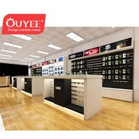 Idées de décoration intérieure pour magasin de téléphonie mobile, matériaux en bois MDF et métal, garantie de 3 ans, magasins d'électronique, marque OUYEE