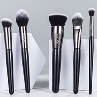 GR139 Ensemble de 15 pinceaux de maquillage pour le visage avec manche en bois argenté pour fond de teint et anticernes