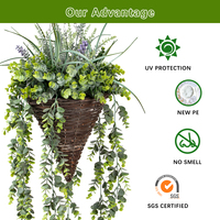 Usine OEM/ODM – Vente en gros de fausses guirlandes de fleurs suspendues, plantes artificielles d'eucalyptus et de lavande pour la décoration murale de jardins et de mariages
