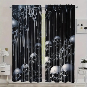 Cortinas Góticas de Halloween con Estampado de Conejo, Esqueleto, Polilla y Champiñón, Decoración de Ventanas, Cortinas de Terror para el Hogar, 2 Paneles Personalizables - Product Image 5