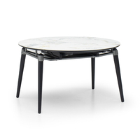 Table à manger extensible en pierre frittée, convertible ronde et ovale avec pieds en bois massif, table de dîner fonctionnelle