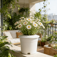 Jardinières de balcon rondes légères en plastique traité anti-UV pour la culture de fleurs, pour balustrade, terrasse, appartement, 15-18 cm avec plateau à crochet