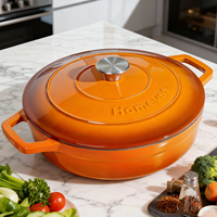 Panci Casserole Oven Belanda 4QT dari Besi Cor Berlapis Enamel 28cm Anti Lengket dengan Tutup & Pegangan, Sudah Di-pre-seasoning, Aman untuk Oven