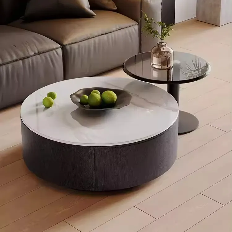 Italian simple marble round coffee table set tempered glass table combination corner table