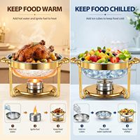 Plats de service ronds Weeding Catering couleur or 4,5 L en acier inoxydable, chauffe-plats de buffet avec couvercle en verre