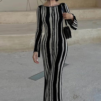 Robes longues à manches longues en tricot imprimé pour femmes sexy
