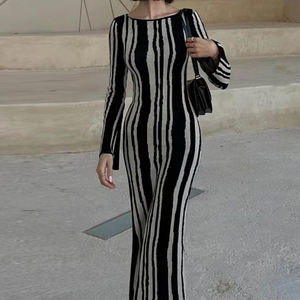 Sexy Ladies Printed Knit manga larga Maxi Vestidos para mujeres - Product Image 4