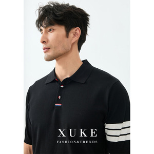 T-shirt à manches courtes pour homme, respirant, anti-humidité, en polyester, col polo, trois bandes, style Old Money - Product Image 3
