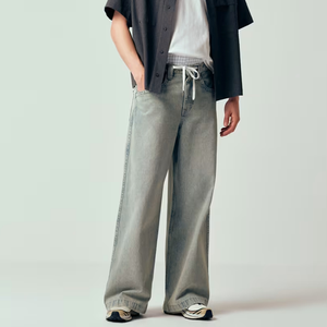 Jean décontracté ample bleu délavé effet neige pour homme, taille haute, coupe droite, collection Printemps-Été 2026 – Nouvelle tendance - Product Image 1
