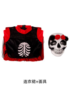 Vestido Rojo de Gasa para Niñas de Halloween con Decoración Facial de Esqueleto para Actuaciones en Televisión y Cine, Fiestas y Celebraciones - Product Image 6