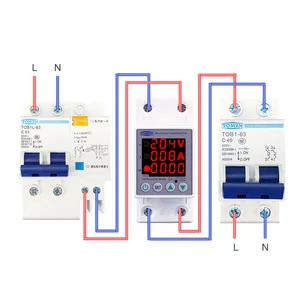 63A 230V DINレール調整可能な過電圧および低電圧保護デバイスプロテクターリレー、電流保護付きKwh Energy Merter