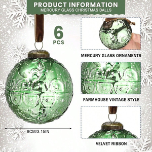 Adornos Navideños de Cristal Mercurizado Vintage, Bolas Colgantes para Decoración de Árboles de Navidad - Product Image 6
