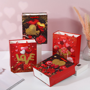 Sac cadeau fantaisie pour fête de vacances sacs en papier pour la Saint-Valentin pour emballage cadeau sac en papier de luxe <span class=keywords><strong>valentino</strong></span> avec poignées et logo doré à paillettes - Product Image 5