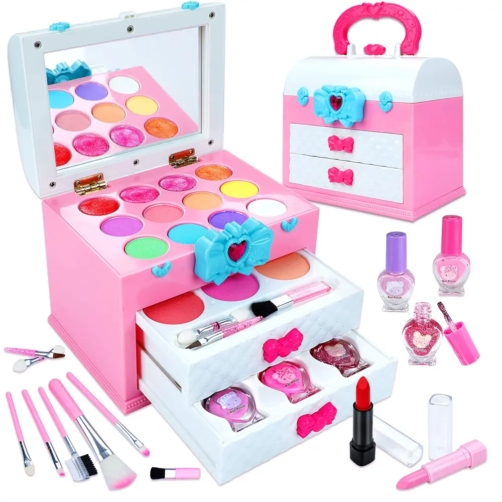 Rias Wajah untuk Anak Perempuan, Kit Makeup Anak Perempuan, Wadah Kosmetik Pita Rubi