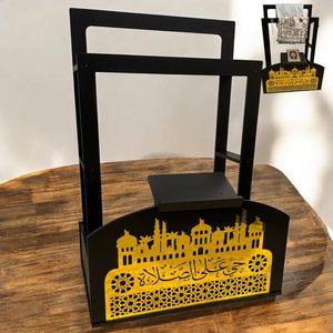 Corano in legno nero e oro e supporto per tappeti da preghiera con calligrafia araba - Product Image 4