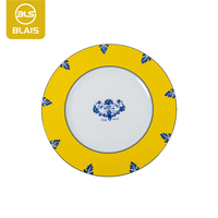 Classique Jaune Bleu Bouquet Fine Bone China Porcelaine Assiette Ensemble Réutilisable Caractéristique Économique Valeur-pour-Argent Vaisselle