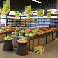 Dubbelzijdig verlichte, lichtgewicht supermarkt schap voor fruit en groenten, meerlaags metalen manden, snackdisplayrek
