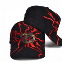 Casquette de baseball unisexe ajustée à 5 panneaux en polyester/coton avec impression en relief, broderie à la main, dos incurvé et fermeture à boucle simple