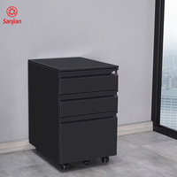 Archivador Metálico Móvil con Ruedas, 3 Cajones con Cerradura, Unidad de Almacenamiento para Oficina, Archivador Rodante de Metal con 3 Cajones