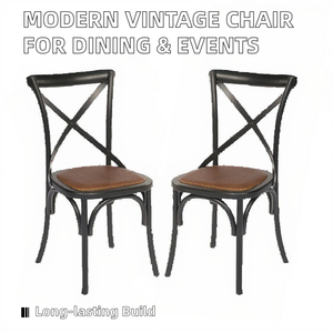 เก้าอี้ไม้เหล็กสไตล์วินเทจทันสมัยคุณภาพสูง พับได้ ดีไซน์พนักพิงไขว้ วางซ้อนกันได้ เหมาะสำหรับใช้ในบ้าน บาร์ ร้านอาหาร งานแต่งงาน และงานอีเว้นท์ให้เช่า - Product Image 2