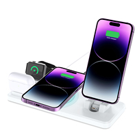 Station de charge sans fil 4-en-1 15W à charge rapide, support pliable pour iPhone 17, 16, 15, 14, montre et écouteurs