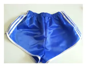 Celana Boxer Poly Satin, Celana Pendek Retro Nilon Satin Depan Terbang dengan Bawahan