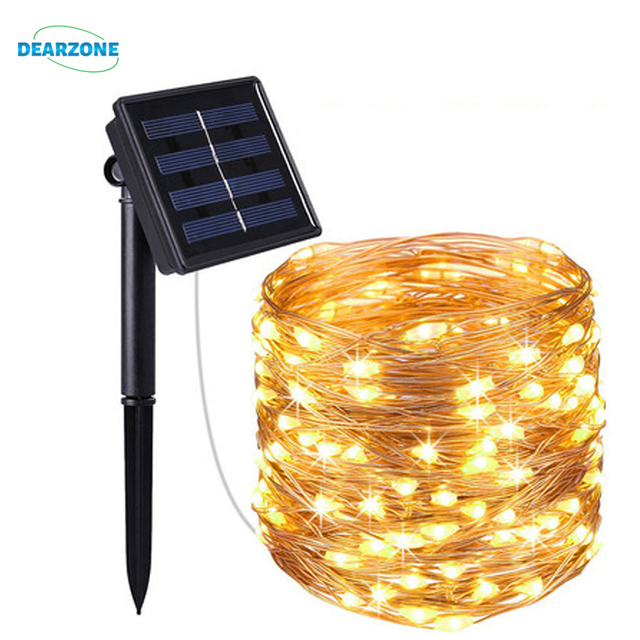 100 200 LED Copper Solar Powered Fairy String Light Garland Warm 8 Colors Outdoor Garden Christmas Wedding Party Decoration