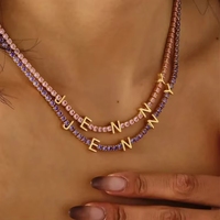 Collar de cadena de tenis chapado en oro y cobre con nombre personalizado, estilo vintage, con circonitas, regalo para fiesta de mujer, ideal para dropshipping.