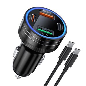 อะแดปเตอร์ชาร์จในรถยนต์ HYTO 4-in-1 63W PD+QC3.0 ชาร์จเร็ว พร้อมสาย USB-C ยาว 1 เมตร สำหรับอุปกรณ์ <span class=keywords><strong>iPhone</strong></span> และ Android - Product Image 1