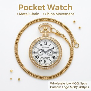 Montre de poche de luxe en or et diamants, vente en gros, chiffres romains vintage, mécanique, avec chaîne, logo personnalisé, fabricant de montres de poche - Product Image 2