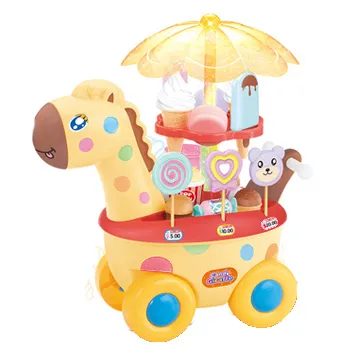 ミニプラスチックキリン甘いキャンディアイスクリームカートおもちゃキッズプレイガールズキッチンセットおもちゃライトと音楽