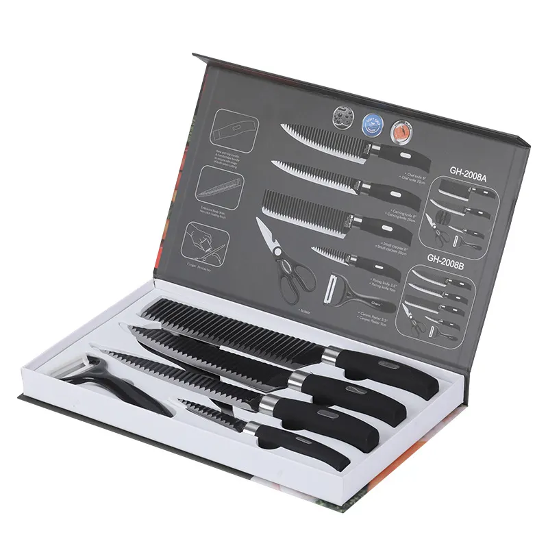 6 Piece non-stick Carbon Steel kitchen Knife Set with sharp blade, hard carbon stainless steel and soft grip handle