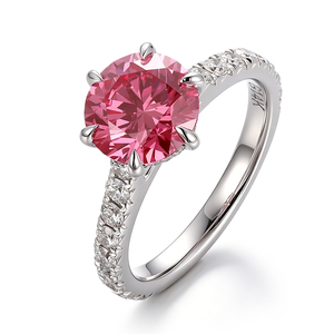 Bague de fiançailles en or blanc 18 carats véritable, sertie d'un diamant rose vif fantaisie de 2,08 carats, cultivé en laboratoire, avec pierres latérales en diamant HTHP. - Product Image 2