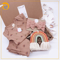 Direct Usine Coffret Cadeau Naissance Bébé Neuf-né: Ensemble Serviettes en Gaze Oreilles de Lapin en Coton, Combinaison Bébé et Jalon en Bois