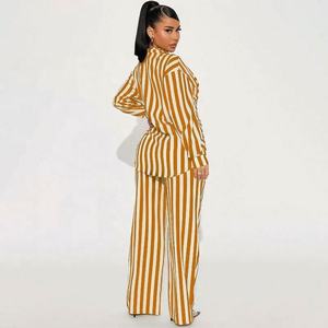 패션 세련된 캐주얼 홈 아웃 스트라이프 버튼다운 셔츠 팬츠 수트 - Product Image 5