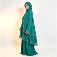 Conjunto de Falda y Khimar con Ribete de Encaje para Mujer, Ropa de Oración Musulmana, Abaya Modesta de Dos Piezas, Ropa Islámica, Hiyab de Cobertura Completa, Talla Grande